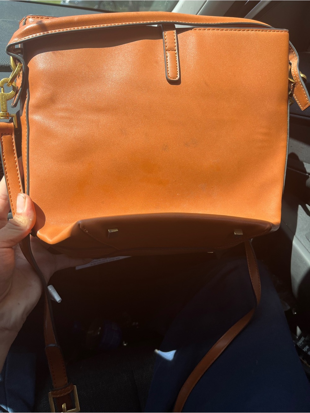 Saint Laurent Tan Leather Messenger Bag with Gold YSL Logo - Picture 2 of 6